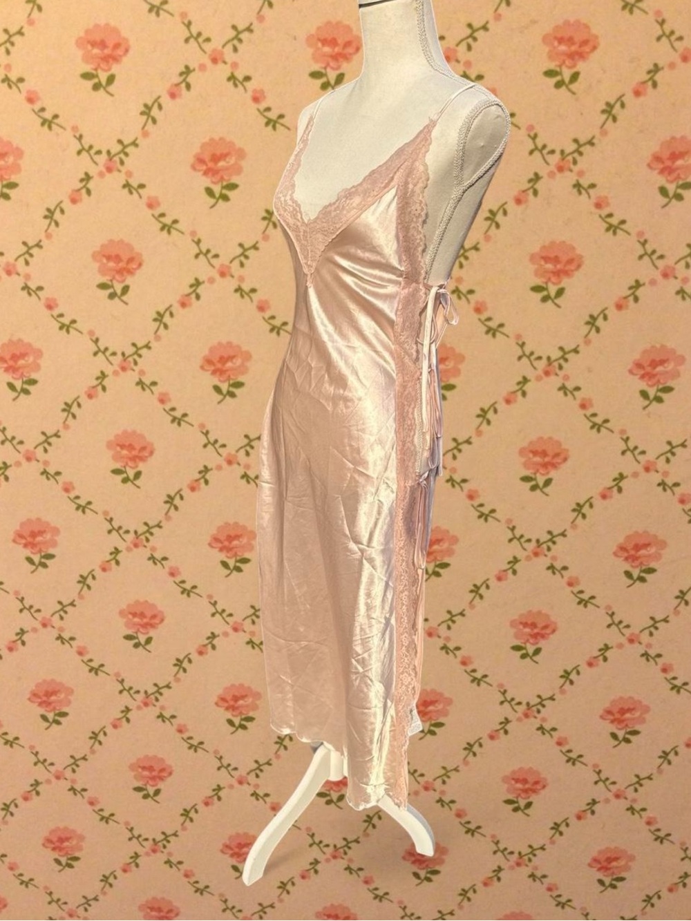 Silky Lace-Trim Slip Dress in Blush Pink